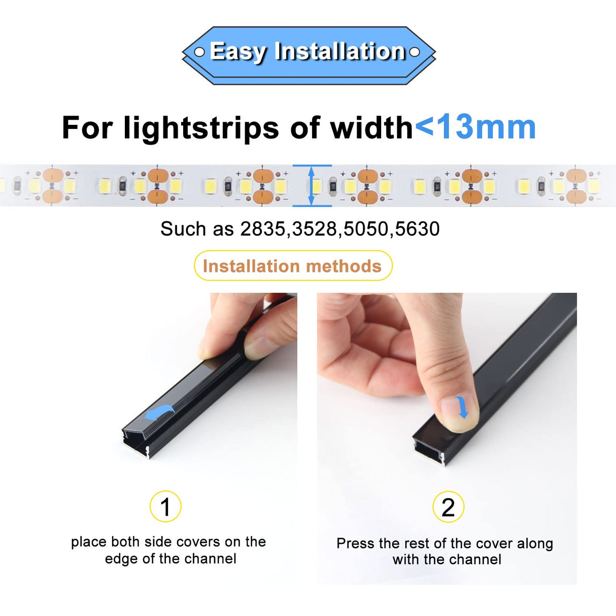 AP46 LED Aluminum Channel 3.3ft/1M U-Shape Aluminum Profile with Smoke Transparent Clear Cover for Strip Lights (6 Packs)