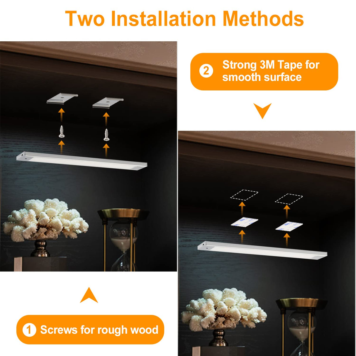 HS46 Motion Sensor Light Indoor, Under Cabinet Lights Plug in, Closet Lights, Stepless Dimming, Hand Wave Activated for Kitchen Shelf Cupboard Closet Workbench (12 in 4000K)