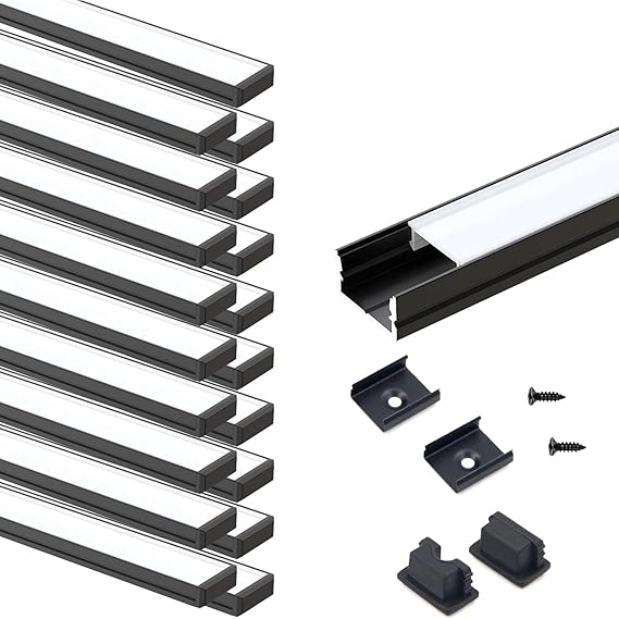 AP46 Black Aluminum U Shape Channel with Milky Transparent Clear Cover for LED Strip Lights PCB≤12mm