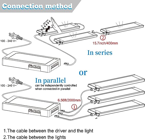 VST Led Under Cabinet and Closet Lights with Plugged-in,Handwave Activated Stepless Dimming Light