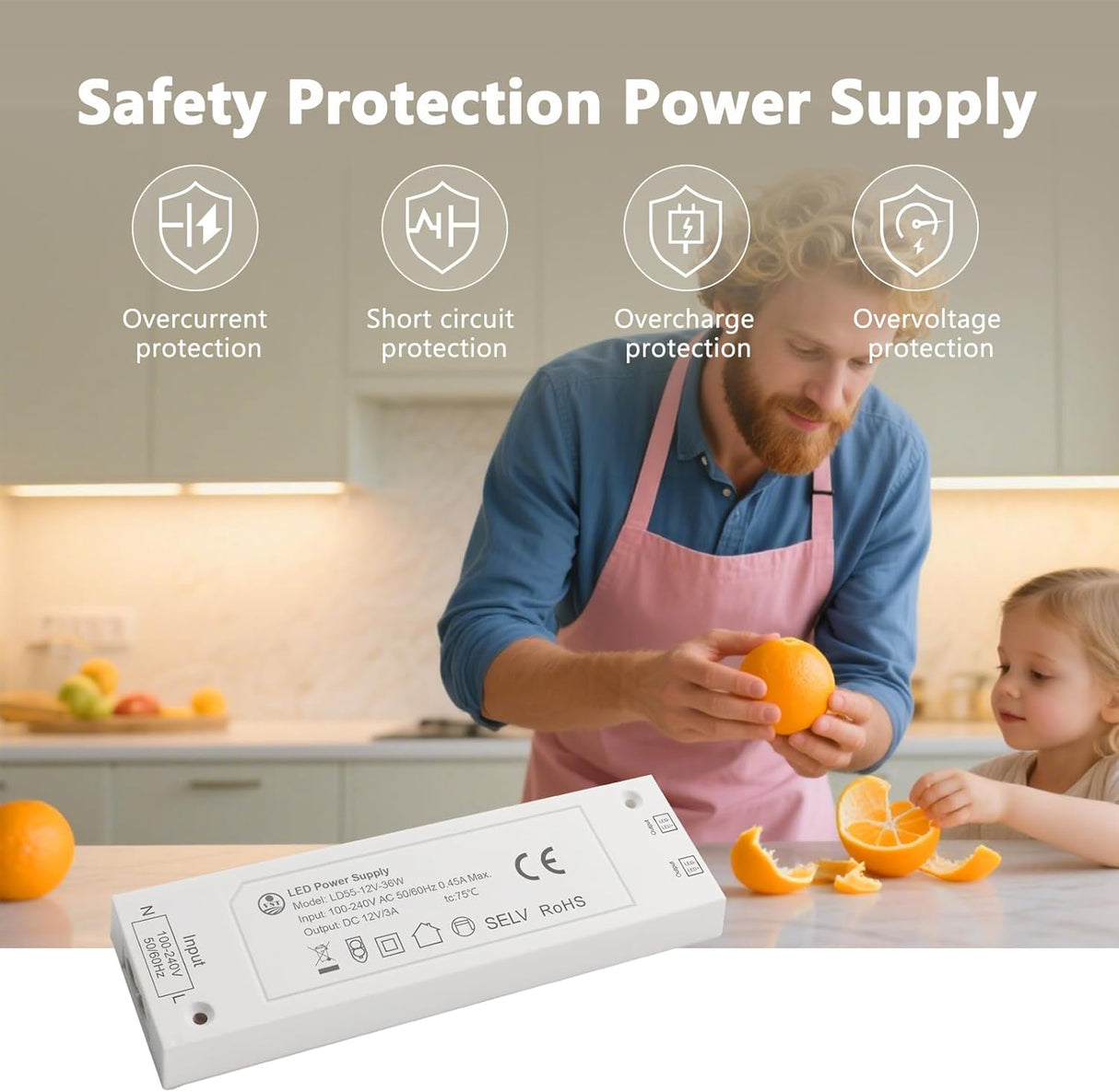 APE2 12V Under Cabinet LED Lighting, Linkable Linear Light Bar, CCT Adjustable (2700K-5000K)with Wired Touch Sensor for Kitchen, Display Cabinet, Shelf & Cupboard （White)