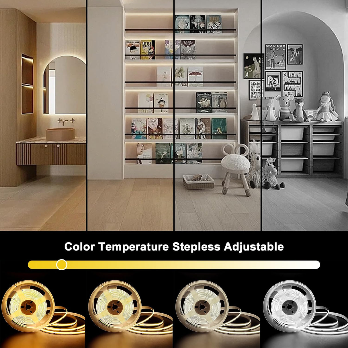 FB14 24V 16.4ft COB LED Strip Lights CCT 2700K-6000K UL-Listed, with 60W LED Driver ETL-Listed and Remote Controller