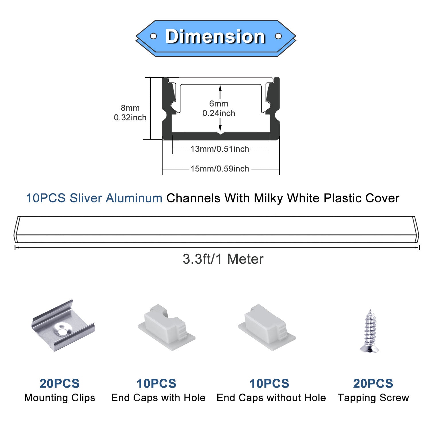 This 10 pcs Black Aluminum U Shape Channel with Smoky Transparent Clear Cover for LED Strip Lights is designed to fit most popular LED strip types up to 13mm wide. With versatile installation options, these channels make it easy to achieve under-cabinet and backsplash lighting, accent and back lighting, and more.