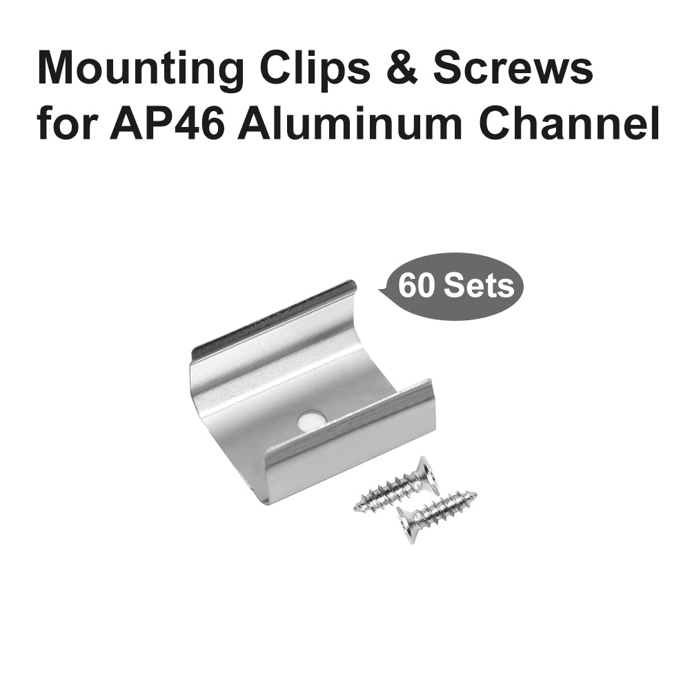 60 PCS Mounting Clips and 120 PCS Screws for AP46 Aluminum Channel (Silver)
