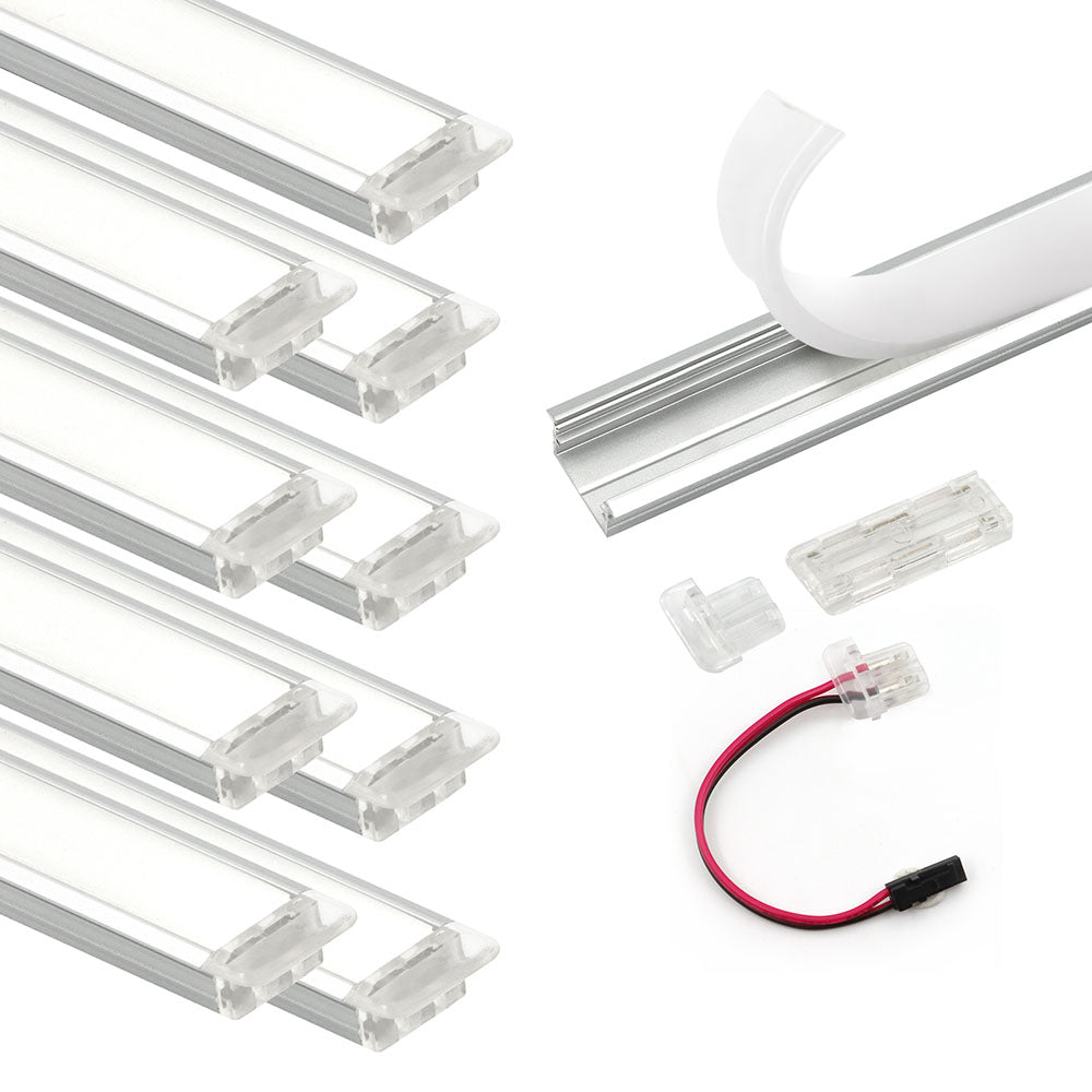APE1 LED Aluminum Profile 10 Packs 3.3ft with Silicone Covers and 10 Quick-Link Plugin Connectors for Mini Cut/Free Cut 8mm PCB Width LED Strip Light Cabinet Lightings