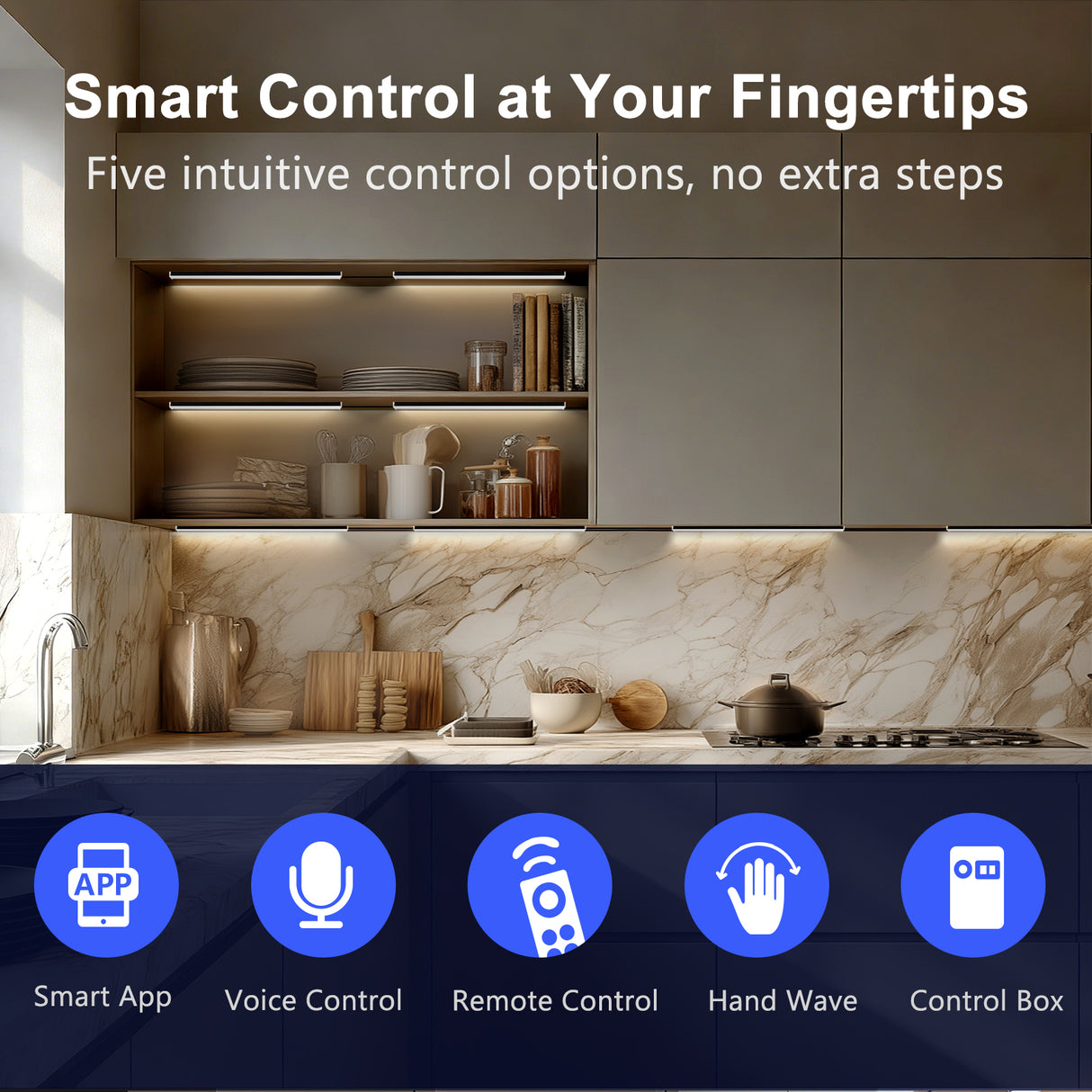 APE2 12V Under Cabinet LED Light Bars, 2700K-6500K CCT Tunable White, Smart Control With Tuya App, Hand Wave Sensor, Remote & Voice Control for Kitchen Counter, Bookshelf, Wardrobe(Black)