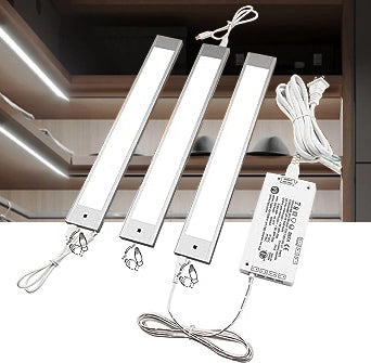 VST Led Under Cabinet and Closet Lights with Plugged- in,Handwave Activated Stepless Dimming Light for Kitchen Cupboard, and Closet, 12 inch Panel,Natural White (4000K), 3 Pack,ETL Listed Driver.