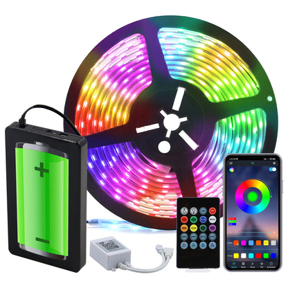 13FT Music Sync RGB LED Strip Lights，Rechargeable Power Bank Operated