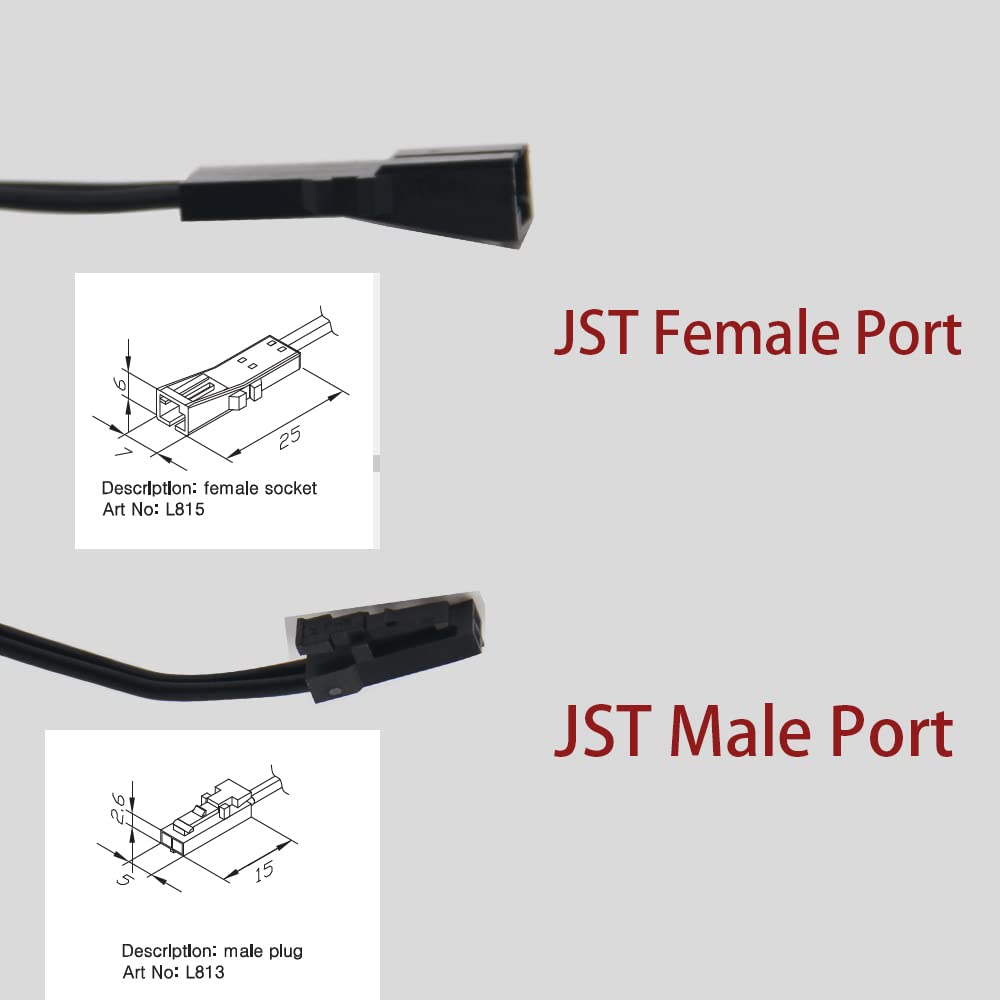 1 PCS CC27-2 Black Flexible Extendable Cable 6.56ft with 12V JST Connector Male and Female for 12V Puck Lights, LED Strip Light, 12V Driver