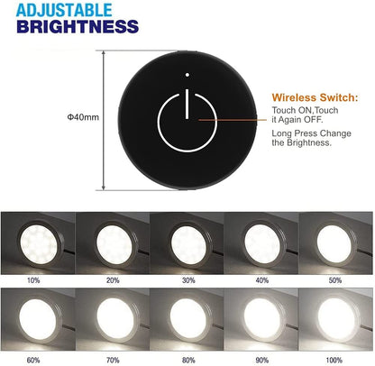 PL05 Under Cabinet Lighting 12V 2W (12W Total, 60W Equivalent) ETL Listed, Wireless Dimmer Switch, Recessed or Surface Mount Wiried Puck Light for Kitchen, Wardrobe (6 Pack Black 3000K)