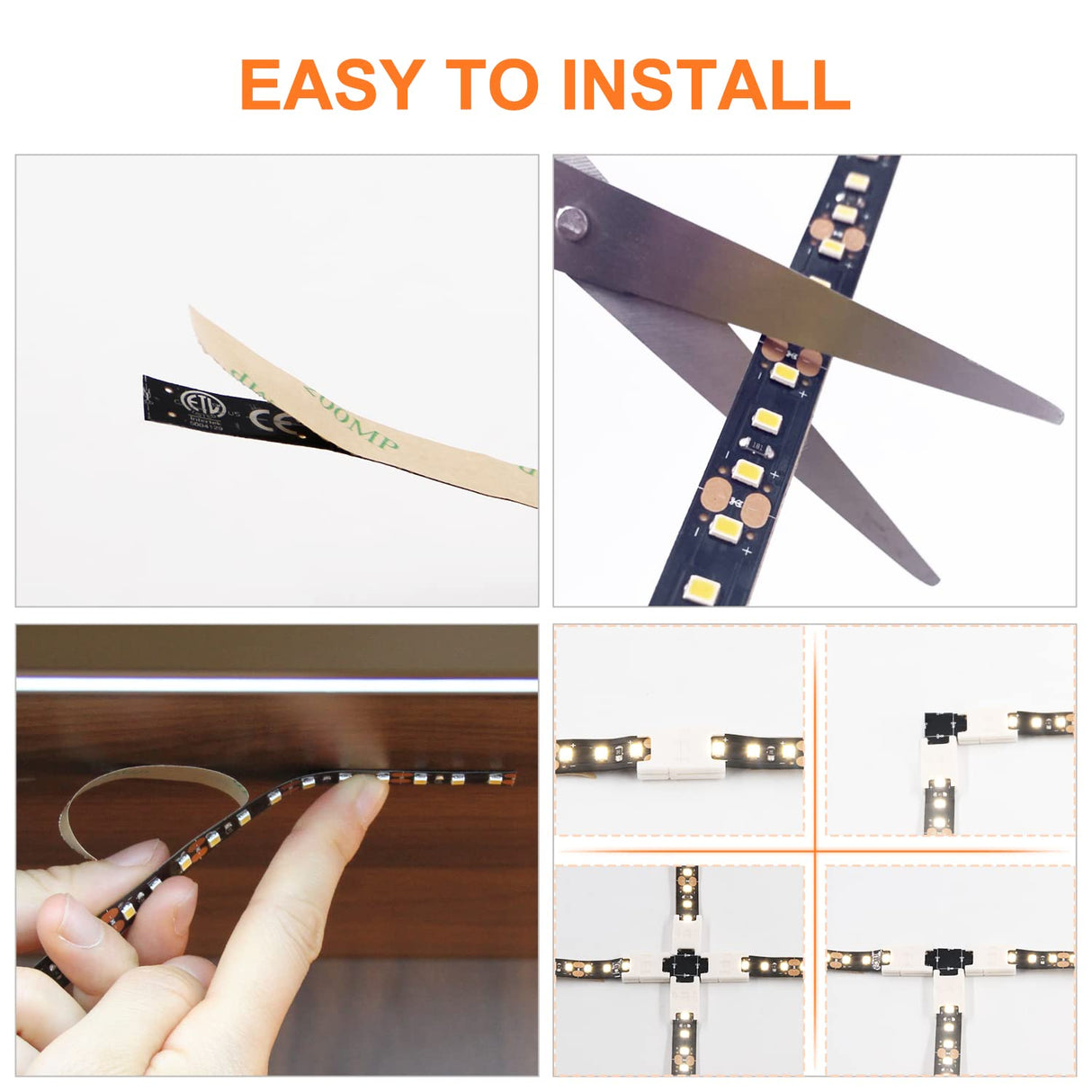 FS31 10mm LED Strip Light 12V 9.6W/m ETL Listed CRI 90+ with Soft Even Light for Living Room and Stairs (Black)