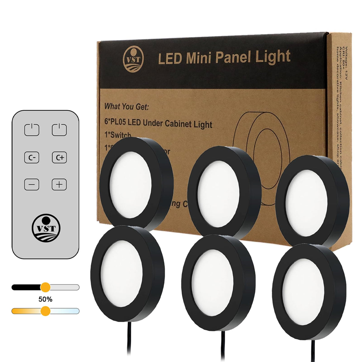 PL05 Under Cabinet Lights CCT 3000K-6500K, LED Puck Light with TS24 Touch Remote Dimmer and ETL-Listed Led Driver for Drawer Wardrobe Kitchen