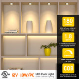 PL05 Under Cabinet Lights CCT 3000K-6500K, LED Puck Light with TS24 Touch Remote Dimmer and ETL-Listed Led Driver for Drawer Wardrobe Kitchen
