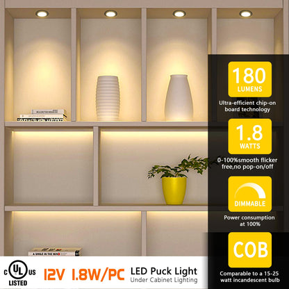 PL05 Under Cabinet Lights CCT 3000K-6000K, Puck Lights with Touch Switch and ETL Listed Led Driver, Plug in Led Light for Kitchen Under Cabinet Wardrobe