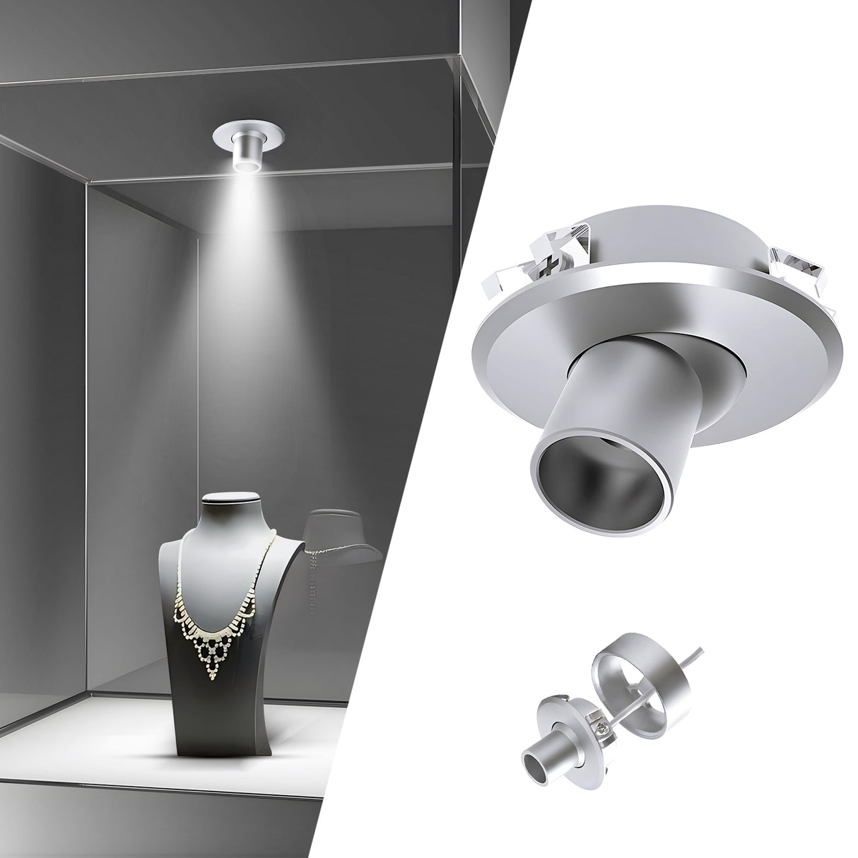 CF03 12V 1W Rotatable Recessed Mounted LED Panel Spotlight for Jewelry Showcase Display Cabinet and Cupboard