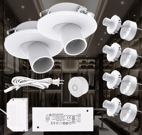 Dimmable Mini Spotlight Hardwired with Wireless Dimmer Switch Recessed or Surface Mount, 360°Rotatable Downlight for Jewelry Showcase Display