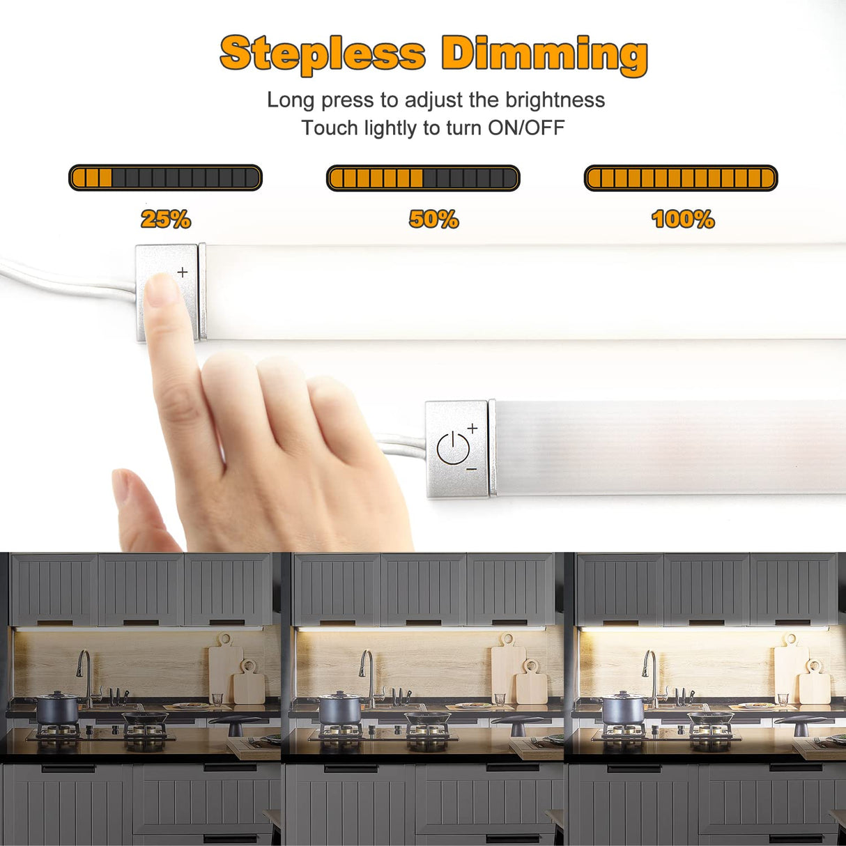 HS07 Under Cabinet Lighting Kit Dimmable LED Lights with Touch Control for Kitchen Counter Closet Shelf, Cool White(6500K)