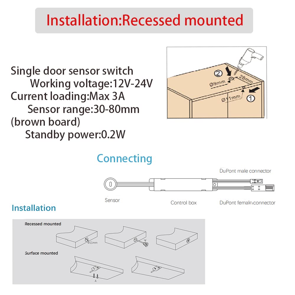 ID01 Motion Sensor Light Switch, Silver IR Sensor Switch Door Activated Light Switch for Closet Light LED Lights and Under Cabinet Lighting (DC 12/24V 3A)