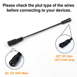 Black Adapter Cable 3 Pack Female Plug and JST 2 Pin L815 Female Plug for Connection LED strip lights and Led driver with DC plug