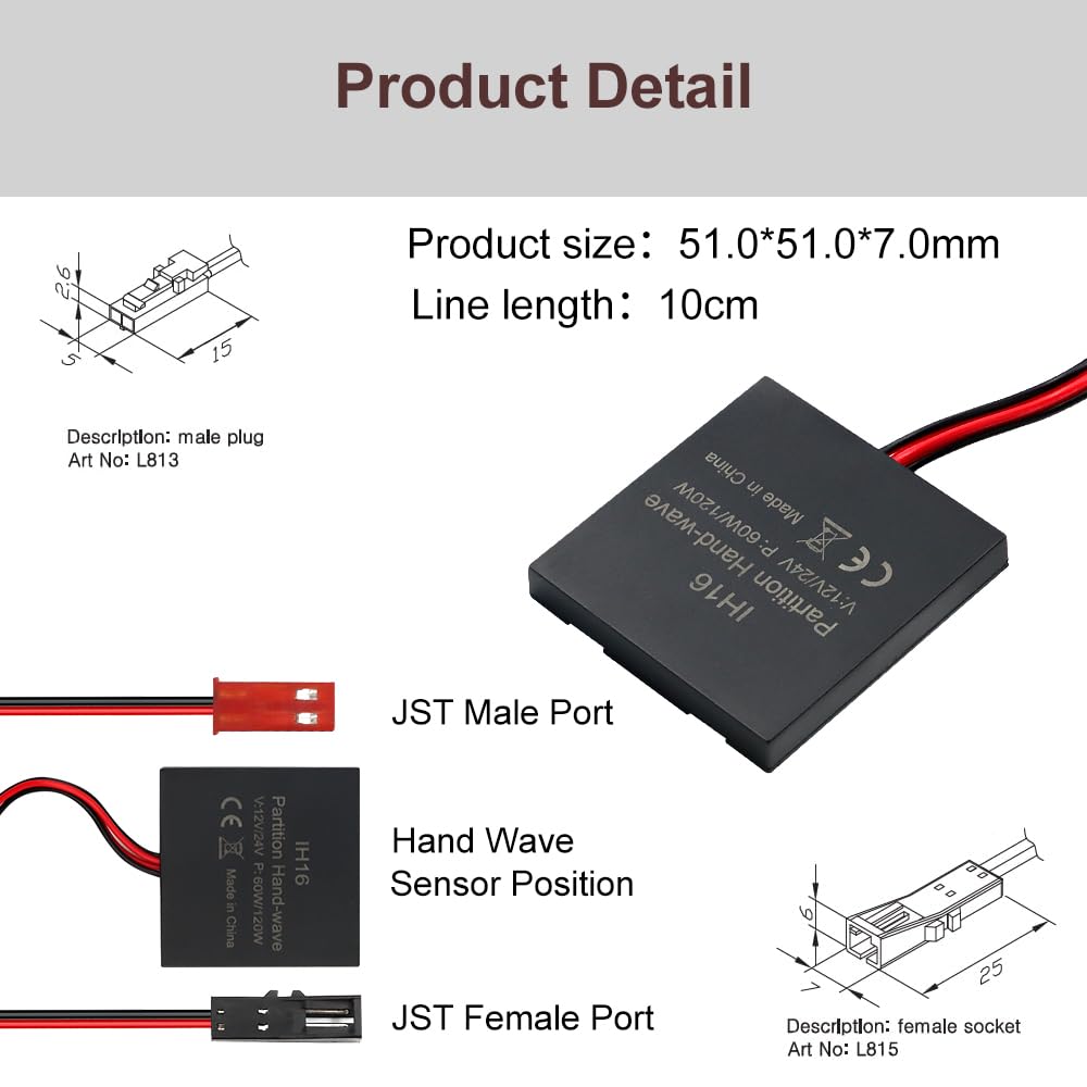 IH16 Spacer Handwave Sensor Switch – Surface Mounted, Handwave Control, for Modern Vanities or Workspace Lighting