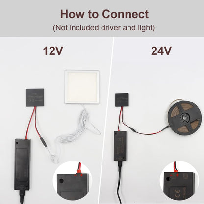 IH16 12/24V 5A Sensor Switch, Hidden Hand Wave Activated Led Light Switch for Closet Lights, Under Cabinet Lighting, with 12V JST Male and Female Connectors Cabinet Lighting, with 12V JST Male and Female Connectors