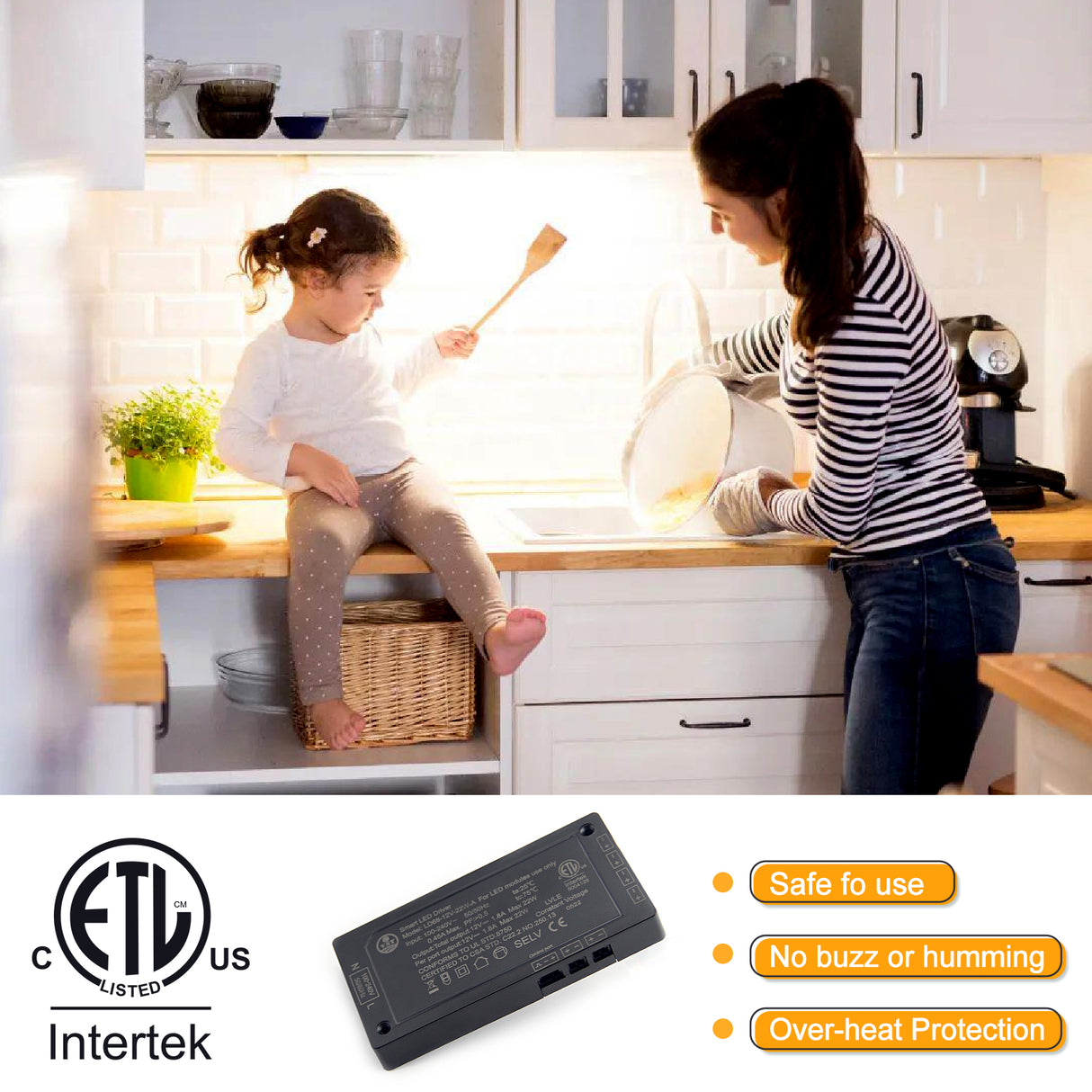 LD68 12V/24V 22W LED Driver–  ETL Listed,  with JST  Port for LED Strip Lights & Under Cabinet Lights