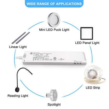 24V Black LED Driver, Dimmable,with 5.9ft Removable AC Cord & JST connecter Port