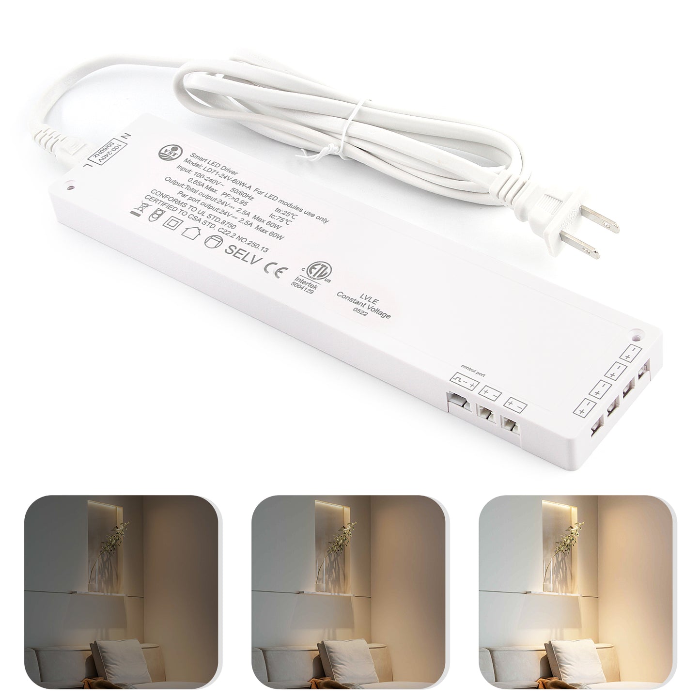 LD71 24V 60W Power Supply Converter Constant Voltage LED Power Supply JST Connector Port, LED Driver for LED Strip Lights