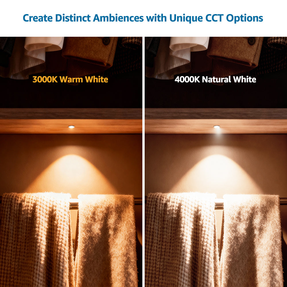 CB31 12V 1W 3000K Mini LED Puck Light Recessed Mounted Panel Light for Closet Bookshelf & Display Cabinet