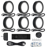 PL05 Under Cabinet Lighting 12V 2W(12W Total, 60W Equivalent) ETL Listed, Wireless Dimmer Switch, Recessed or Surface Mount Wiring Puck Light for Kitchen,Wardrobe, Showcase Display 6 Pack Black 4000K
