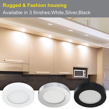 PL05 Under Cabinet Lighting 12V 2W(12W Total, 60W Equivalent) ETL Listed, Wireless Dimmer Switch, Recessed or Surface Mount Wiring Puck Light for Kitchen,Wardrobe, Showcase Display 6 Pack Black 4000K