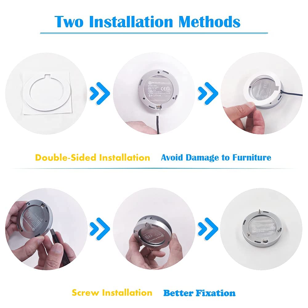 PL05 Under Cabinet Lighting 12V 2W(12W Total, 60W Equivalent) ETL Listed, Wireless Dimmer Switch, Recessed or Surface Mount Wiring Puck Light for Kitchen,Wardrobe, Showcase Display 6 Pack Black 4000K