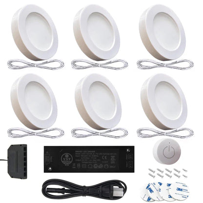 PL05 Under Cabinet Lighting Plug in 12V 1.8W Mini Panel Lights with a Wired Sensor Switch,6 Pack Puck Lights Fixtures ETL Listed