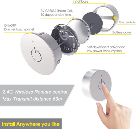 Illuminate your cabinets with our Under Cabinet Lighting 12V 2W (12W Total, 60W Equivalent) ETL Listed, with Wireless Dimmer Switch, Recessed or Surface Mount Puck Light for Kitchen,Wardrobe, Pantry, Decor, 6 Pack White 4000K. It features a delicate appearance and soft, uniform light without bright spots. With multiple control options and easy installation, our ETL-certified lighting fixtures come with a 2-year warranty.