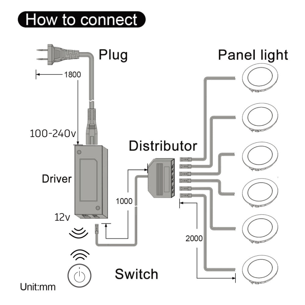 VST Under Cabinet Lighting 12V Wireless Dimmer Switch, Recessed or Surface Mount Wiring Puck Light for Kitchen, Wardrobe, Showcase Display 6 Pack Black 4000K