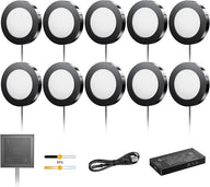 PL05 12V LED Kitchen Cupboard Puck Lights, CRI 90+ 1.8W, CCT Tunable 3000K-6000K, Wired Touch Dimmable Under Cabinet Lighting - 10 Pack