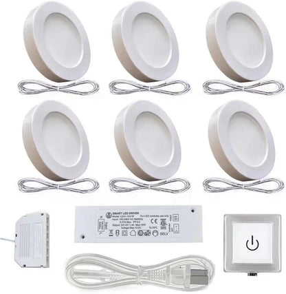 PL05 Under Cabinet Lighting Plug in 12V 1.8W Mini Panel Lights with a Wired Sensor Switch,6 Pack Puck Lights Fixtures ETL Listed