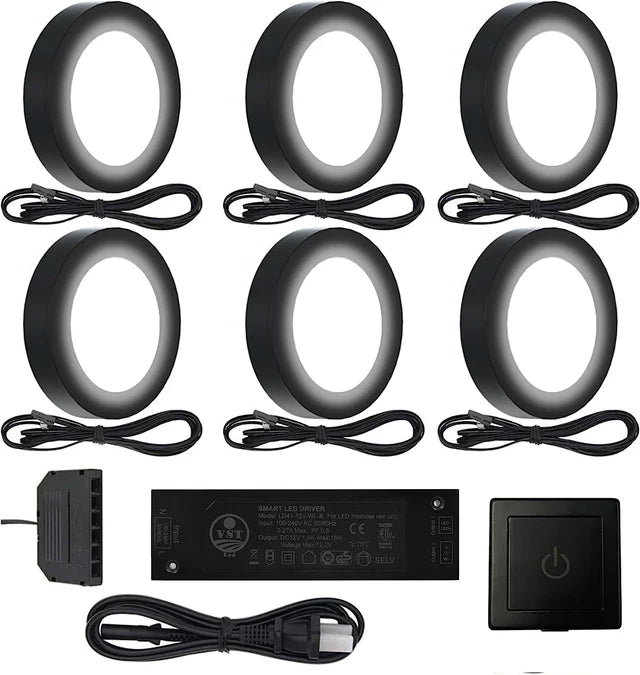 PL05 Under Cabinet Lighting Plug in 12V 1.8W Mini Panel Lights with a Wired Sensor Switch,6 Pack Puck Lights Fixtures ETL Listed