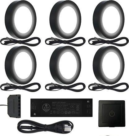 PL05 Under Cabinet Lighting Plug in 12V 1.8W Mini Panel Lights with a Wired Sensor Switch,6 Pack Puck Lights Fixtures ETL Listed