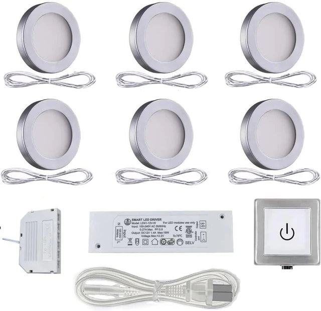 PL05 Under Cabinet Lighting Plug in 12V 1.8W Mini Panel Lights with a Wired Sensor Switch,6 Pack Puck Lights Fixtures ETL Listed