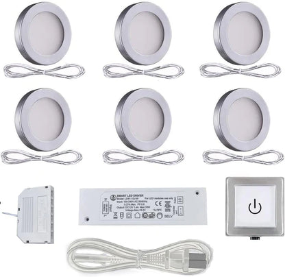 PL05 Under Cabinet Lighting Plug in 12V 1.8W Mini Panel Lights with a Wired Sensor Switch,6 Pack Puck Lights Fixtures ETL Listed
