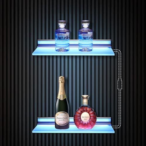 SL04 Floating Shelves with RGB LED Lights, Smart Wall-Mounted Metal Shelf, Works with Alexa & Google Assistant, App & Handwave Control, for Bedroom Living Room Bathroom, Set of 2