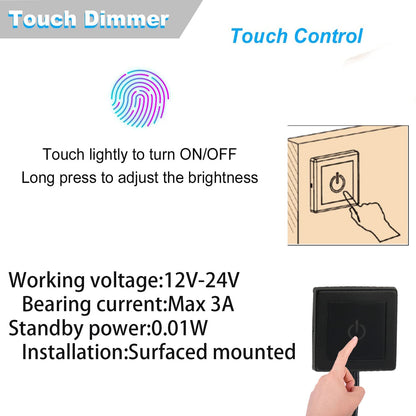 TS02 Dimmer Light Switch, IR Touch Dimmer Sensor Switch Door Switch for Closet Light LED Srtip Light and Under Cabinet lightingt with 12V JST Male and Female Connector (DC12/24V 3A)