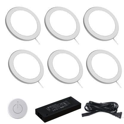 PL07 6PCS Under Cabinet Mini Panel Lighting with Wireless Dimmer Switch, 12V 2.5W (Total 15W)Surface Mount Puck Light for Kitchen Van Truck Car Galley Downlight ( Round Black 4000K)