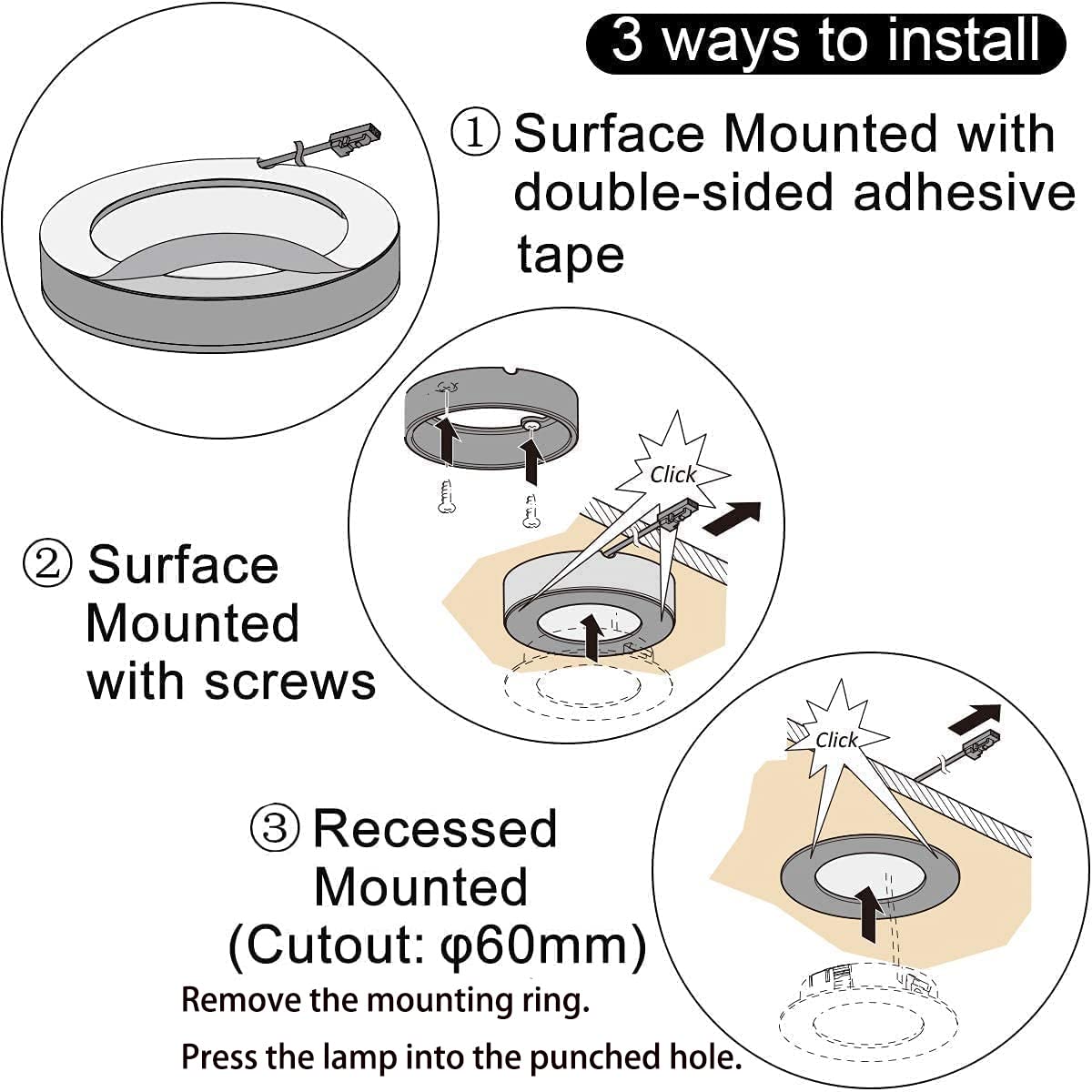 PL05 Under Cabinet Lighting Plug in 12V 1.8W Mini Panel Lights with Touch Dimmer Sensor Dimmer, 3000K/4000K 6Pack Puck Lights Fixtures ETL Listed