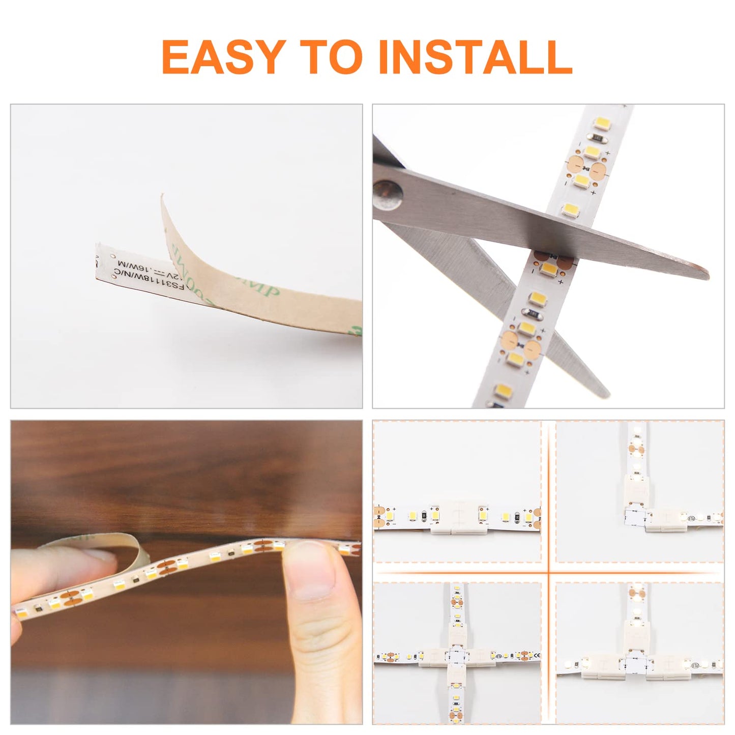 FS31 LED Strip Lights Warm White 120LEDs/m 1000Lm/M 9.6W/M CRI 90+ LED Tape Light 12V 2835 Cuttable Connectable Dimmable LED Strips for Indoor Under Cabinet ETL-Listed,No Driver (3000k, White)