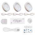 Illuminate your cabinets with our Under Counter Puck Lights ETL Listed, High Quality  12V 2W/pc Wiring Puck Light with Wireless Dimmer Switch for Kitchen,Wardrobe, Showcase Display 3 Pack White 4000K. It features a delicate appearance and soft, uniform light without bright spots. With multiple control options and easy installation, our ETL-certified lighting fixtures come with a 2-year warranty.