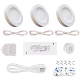Illuminate your cabinets with our Under Counter Puck Lights ETL Listed, High Quality  12V 2W/pc Wiring Puck Light with Wireless Dimmer Switch for Kitchen,Wardrobe, Showcase Display 3 Pack White 4000K. It features a delicate appearance and soft, uniform light without bright spots. With multiple control options and easy installation, our ETL-certified lighting fixtures come with a 2-year warranty.