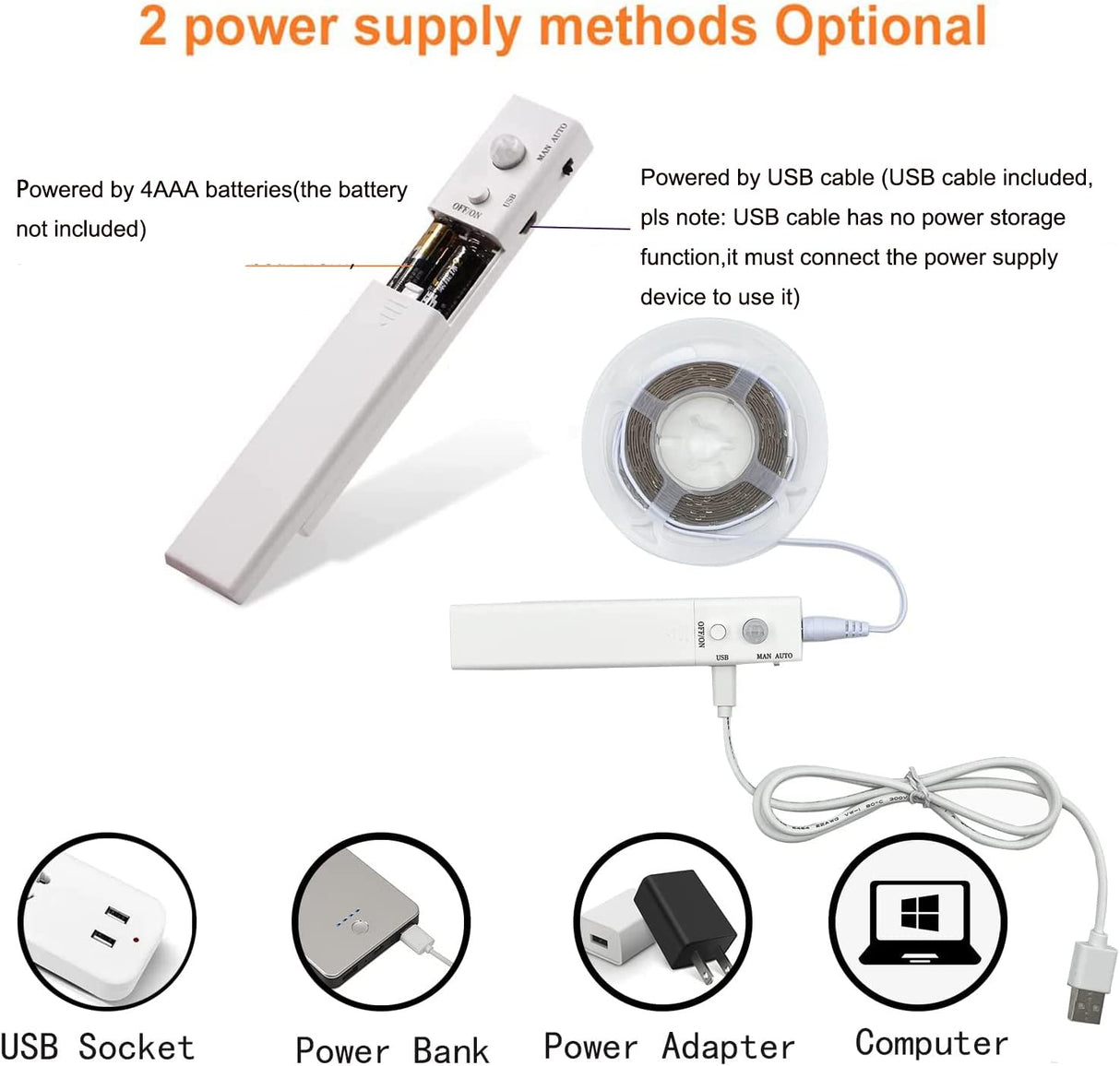 BT13 6.56ft Led Strip Light, Motion Sensor LED Tape Light with Battery Operated for Closet Wardrobe Stair Under Counter Cabinet Bedroom (6500K Cool White)