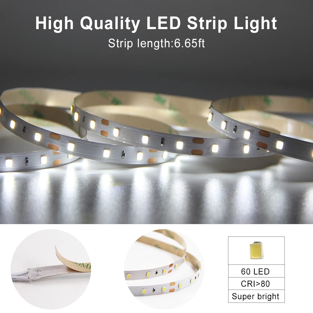 BT13 6.56ft Led Strip Light, Motion Sensor LED Tape Light with Battery Operated for Closet Wardrobe Stair Under Counter Cabinet Bedroom (6500K Cool White)